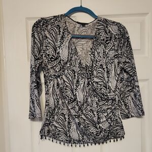 Dress Barn Black and White Paisley Blouse